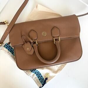 TORY BURCH Robinson‎ Foldover Messenger Bag Brown Leather Crossbody Tote4